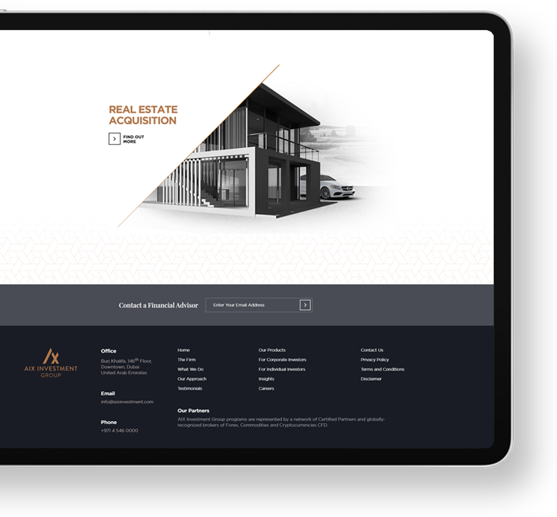 AIX Investment Group - Website Design & Development - Element8 Dubai